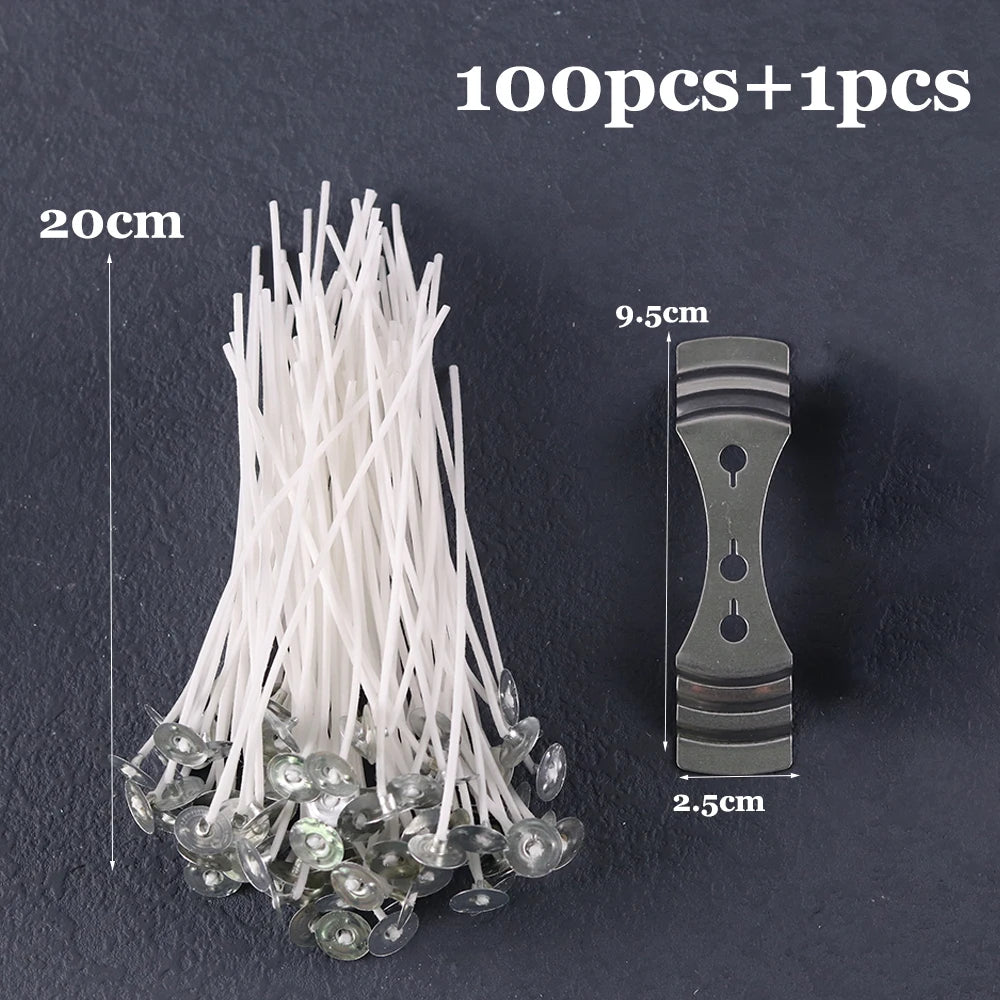 Smokeless Candle Wicks 2.6-20cm Pre-Waxed Cotton Core Wicks with Metal Sustainer Tabs DIY Handmade Candle Making Tools