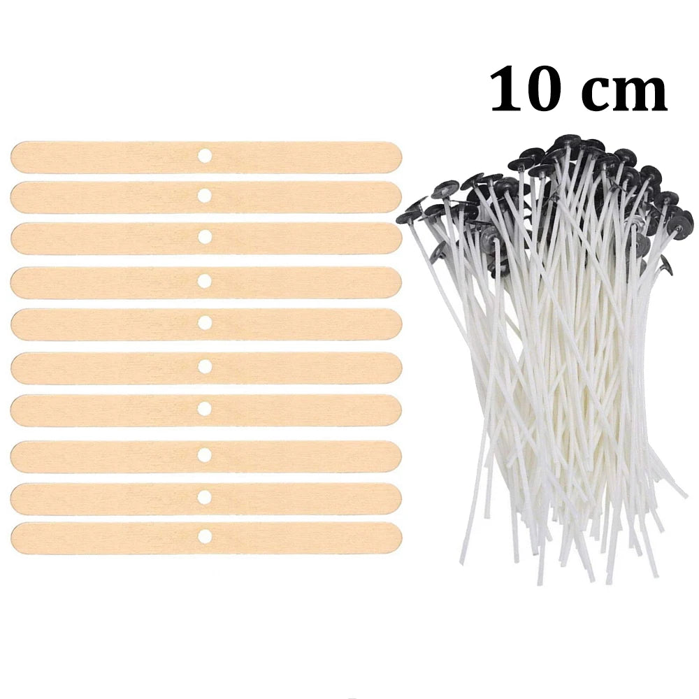 Smokeless Candle Wicks 2.6-20cm Pre-Waxed Cotton Core Wicks with Metal Sustainer Tabs DIY Handmade Candle Making Tools