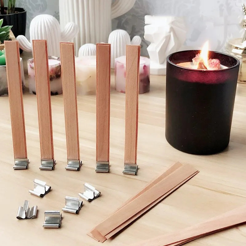 20PCS Wooden Candles Wick with Sustainer Tab DIY Candle Making Supplies Soy Parffin Wax Wick for DIY candle material