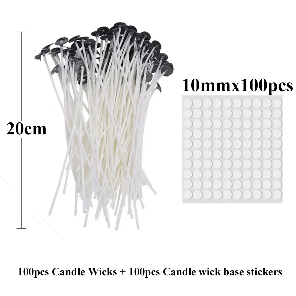 Smokeless Candle Wicks 2.6-20cm Pre-Waxed Cotton Core Wicks with Metal Sustainer Tabs DIY Handmade Candle Making Tools